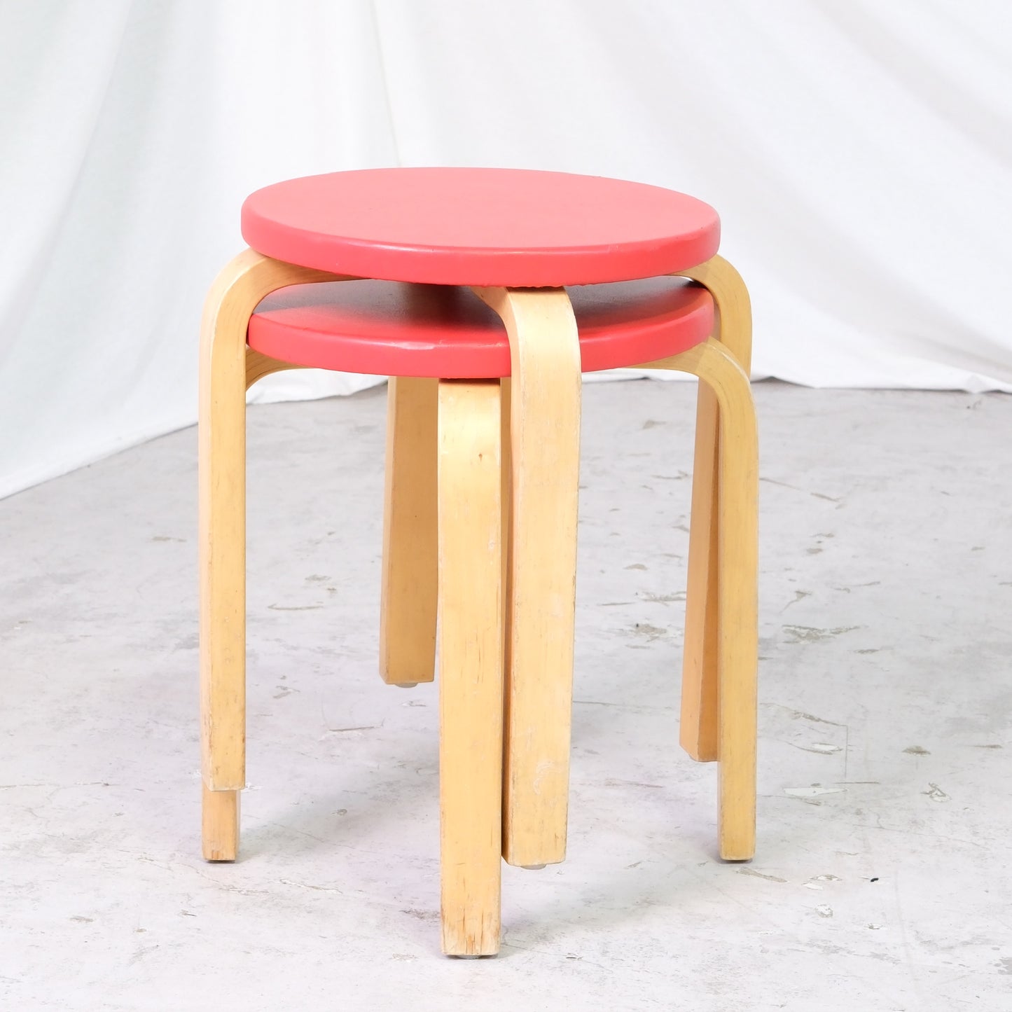 Alvar Aalto Stool E60 with Red Upholstery by Artek