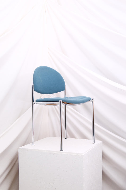 Vintage Stackable Dining Chairs – Chrome & Blue Canvas