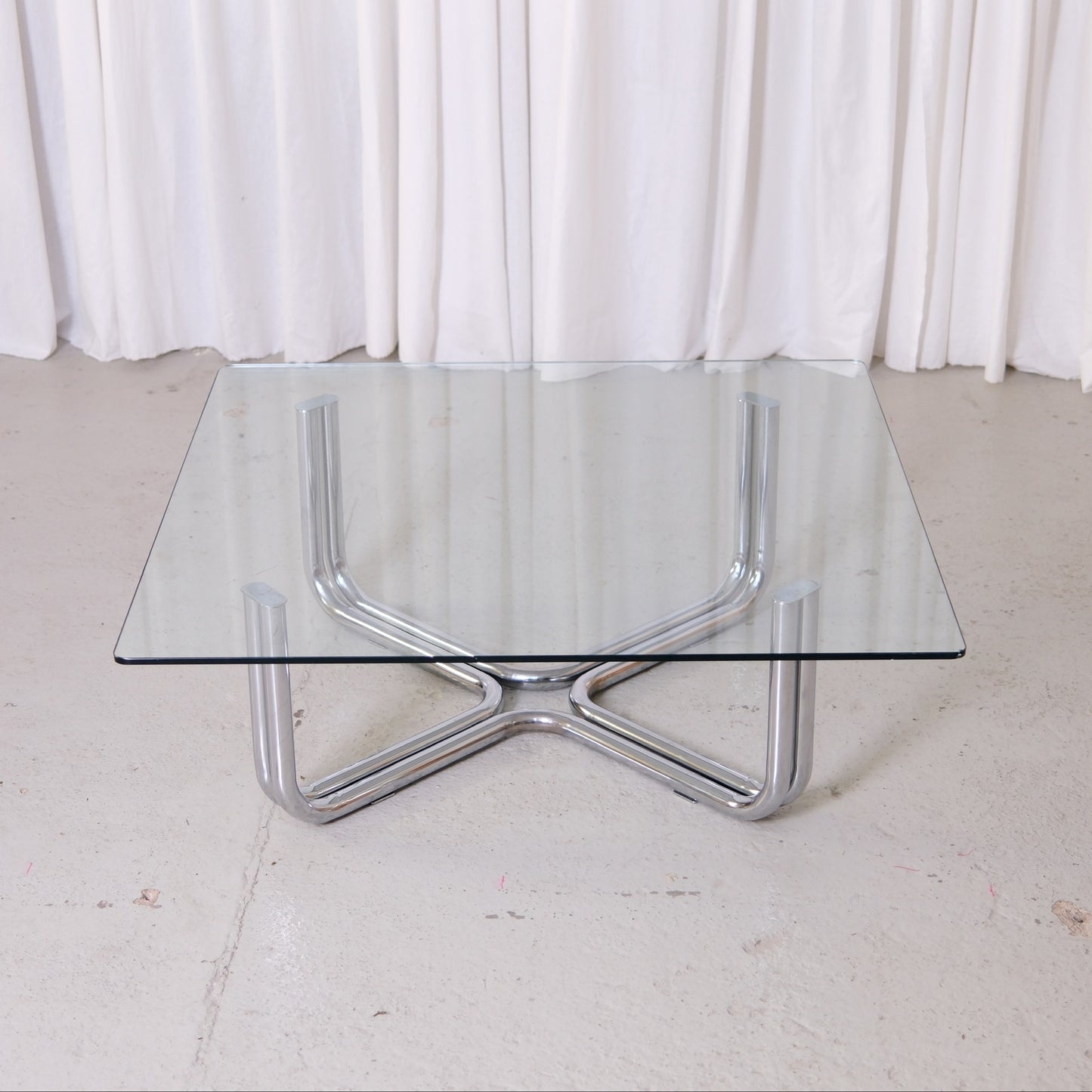 Vintage Italian Glass Coffee Table with Chrome Tubular Steel Base