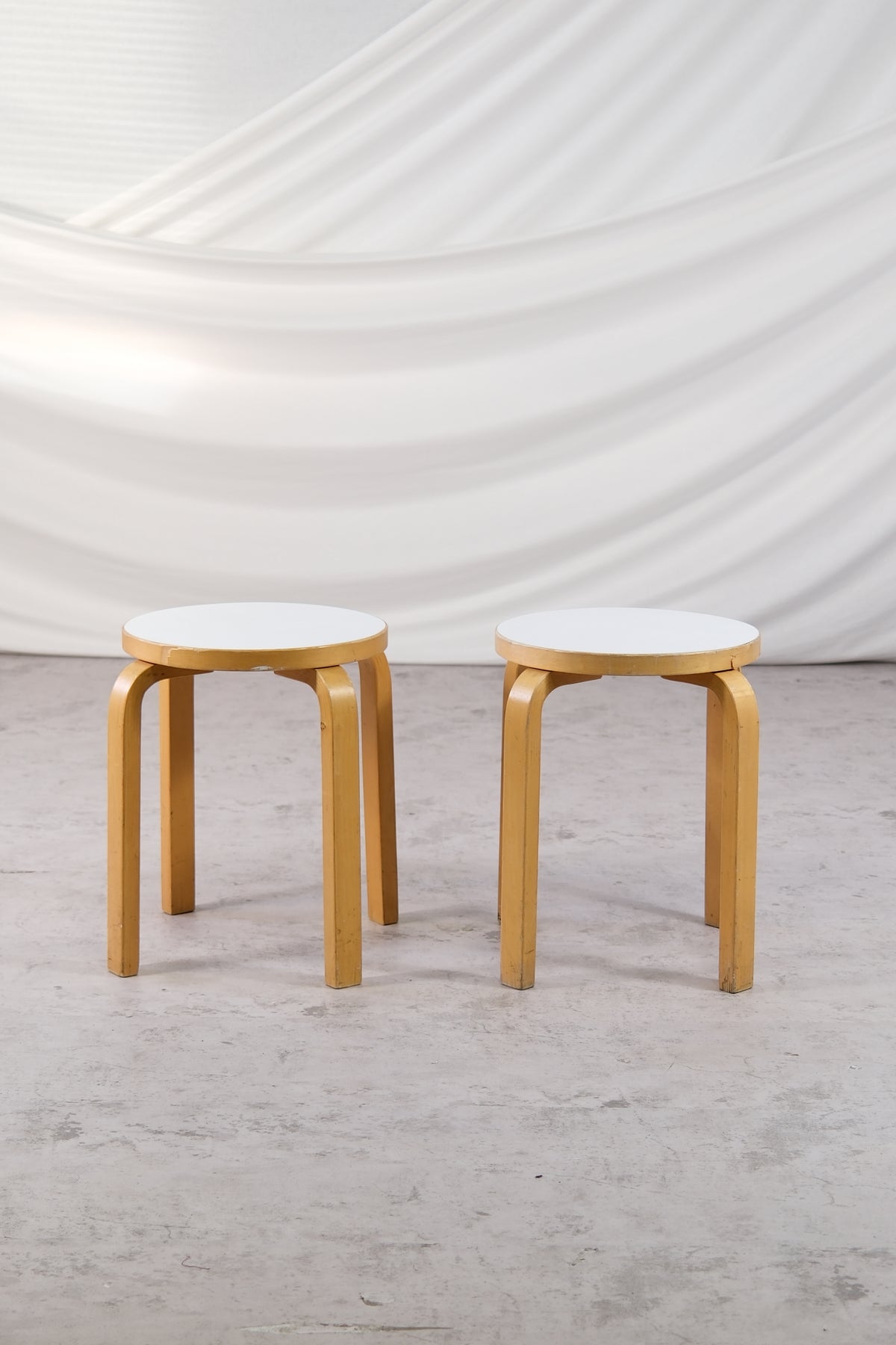 Artek E60 Stools White Laminate, 1980s