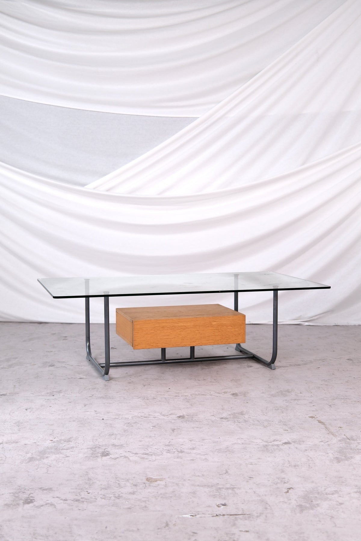 Vintage IKEA Hemberg-soffbord med glasskiva och eklåda, 1999
