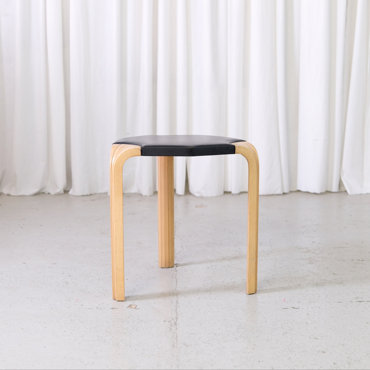 Artek X602 Stool with Black Leather by Alvar Aalto