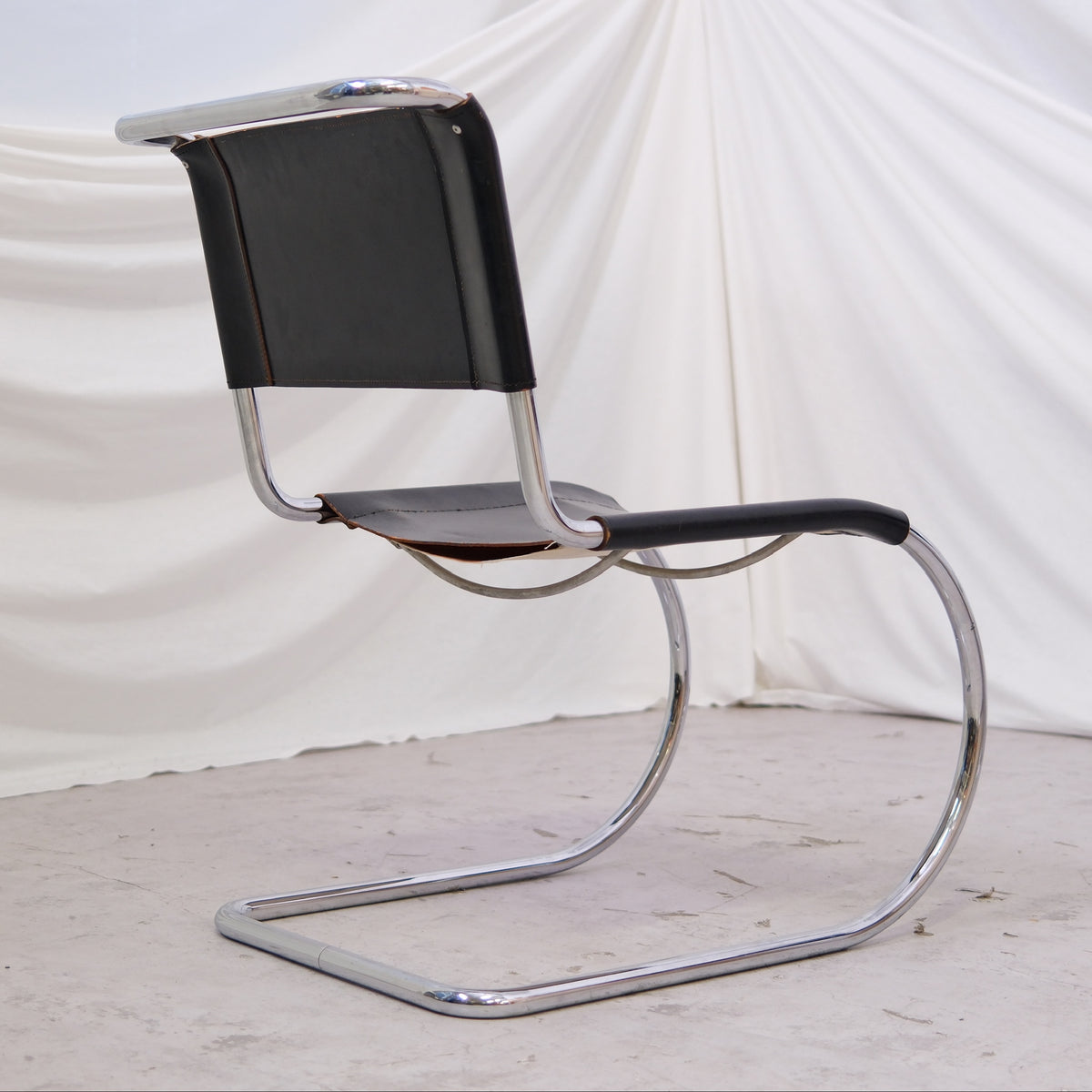 Thonet MR10 Chairs – Black Leather & Chrome
