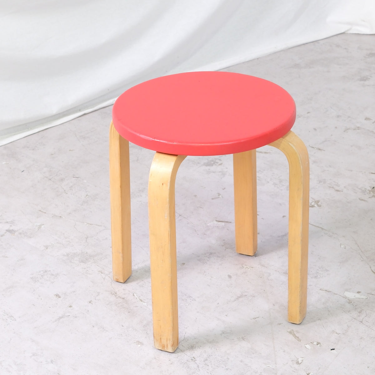 Alvar Aalto Stool E60 with Red Upholstery by Artek