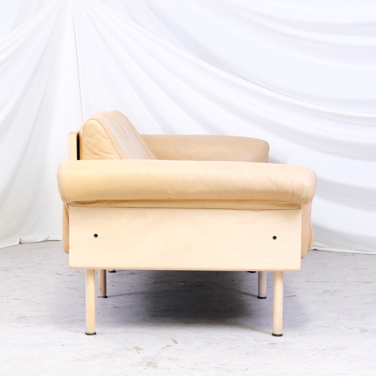 Yrjö Kukkapuro Ateljee 3-Seater Sofa in Beige Leather with Birch Frame with Headrests