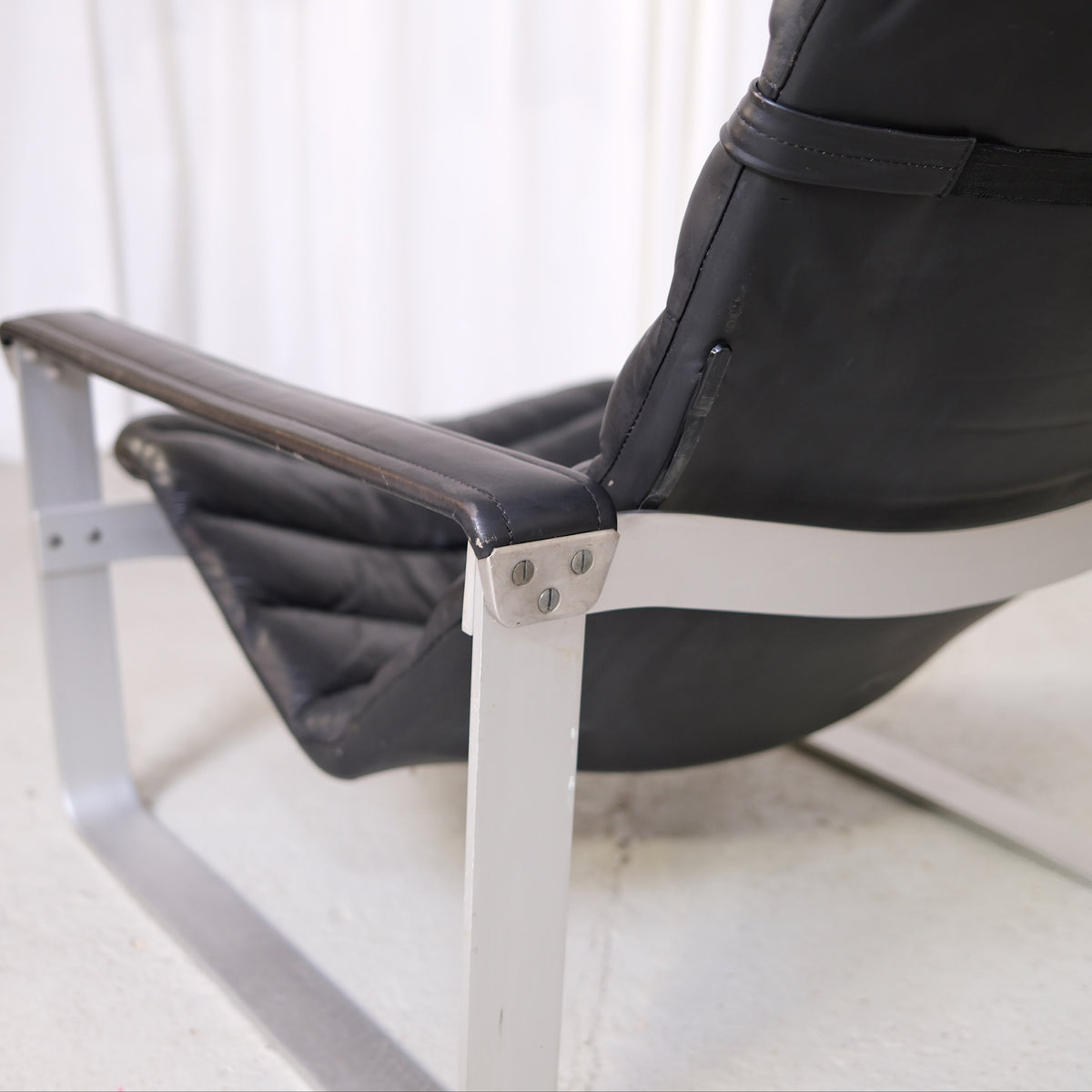 Ilmari Lappalainen Pulkka Lounge Chair with Ottoman in Black Leather