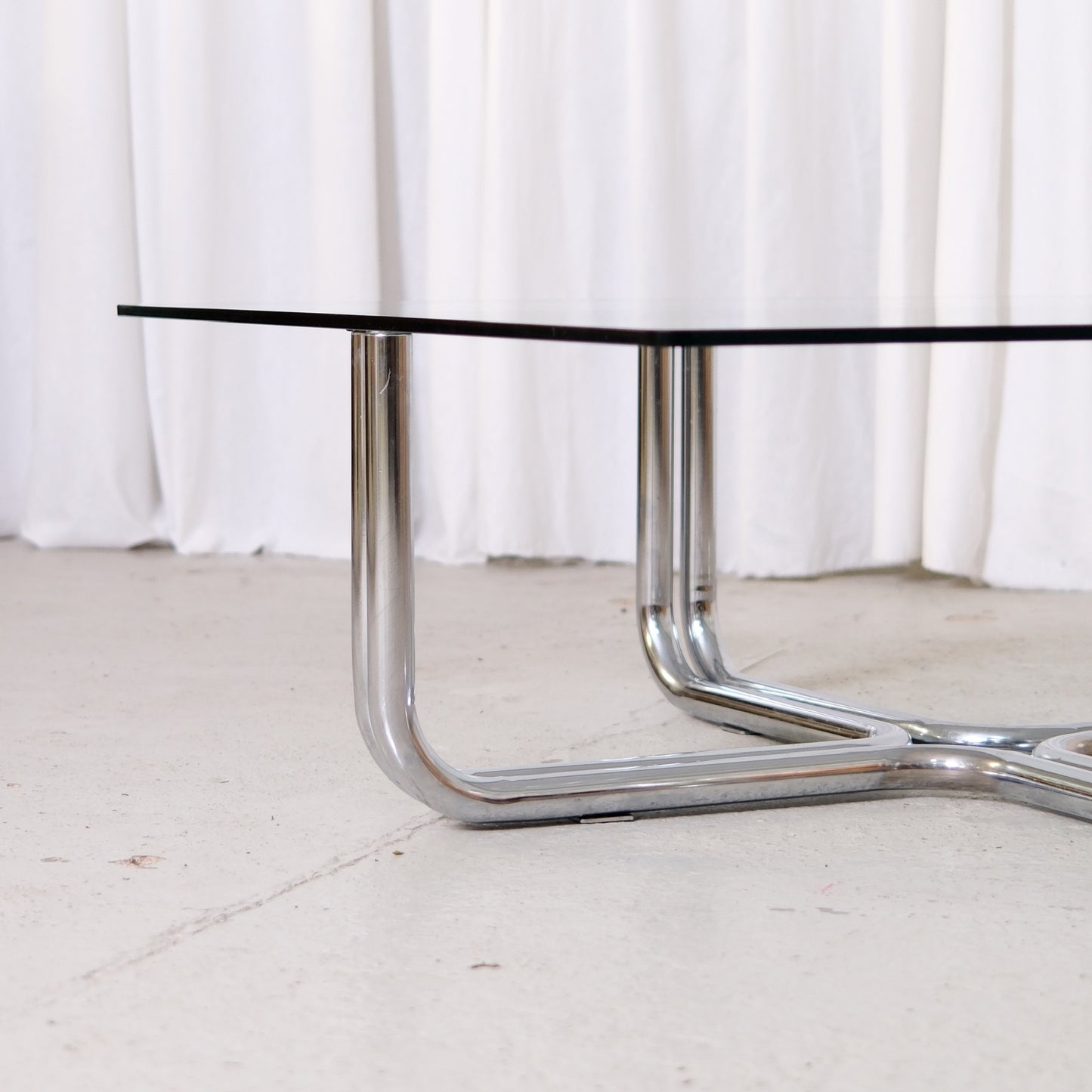 Vintage Italian Glass Coffee Table with Chrome Tubular Steel Base