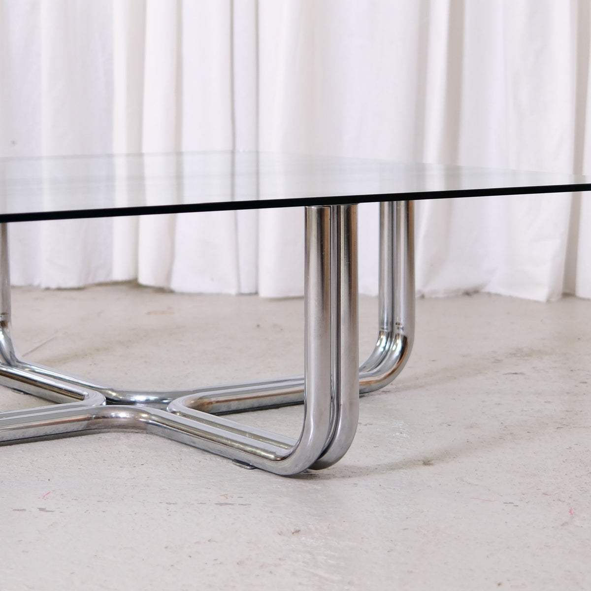 Vintage Italian Glass Coffee Table with Chrome Tubular Steel Base