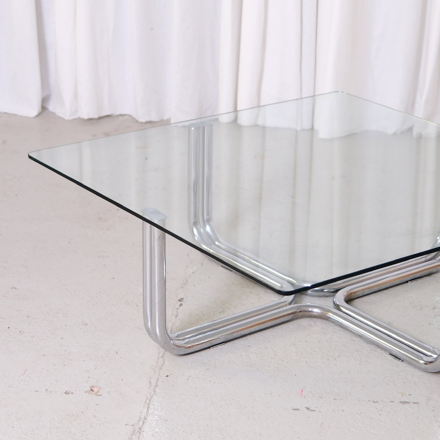 Vintage Italian Glass Coffee Table with Chrome Tubular Steel Base