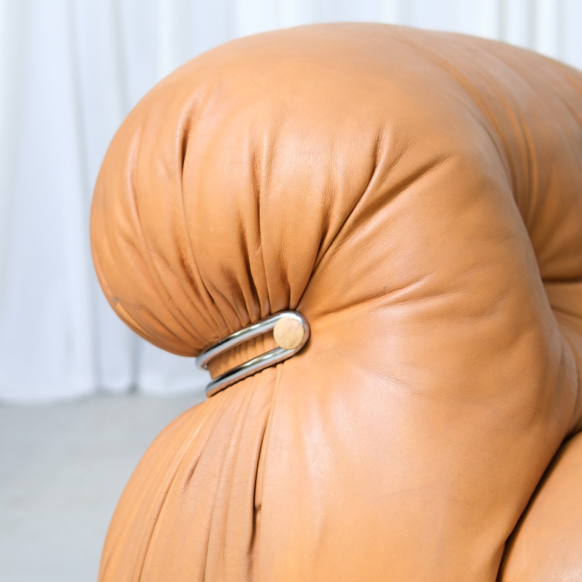 Tobia Scarpa Soriana Armchair and Ottoman in Cognac Leather for Cassina