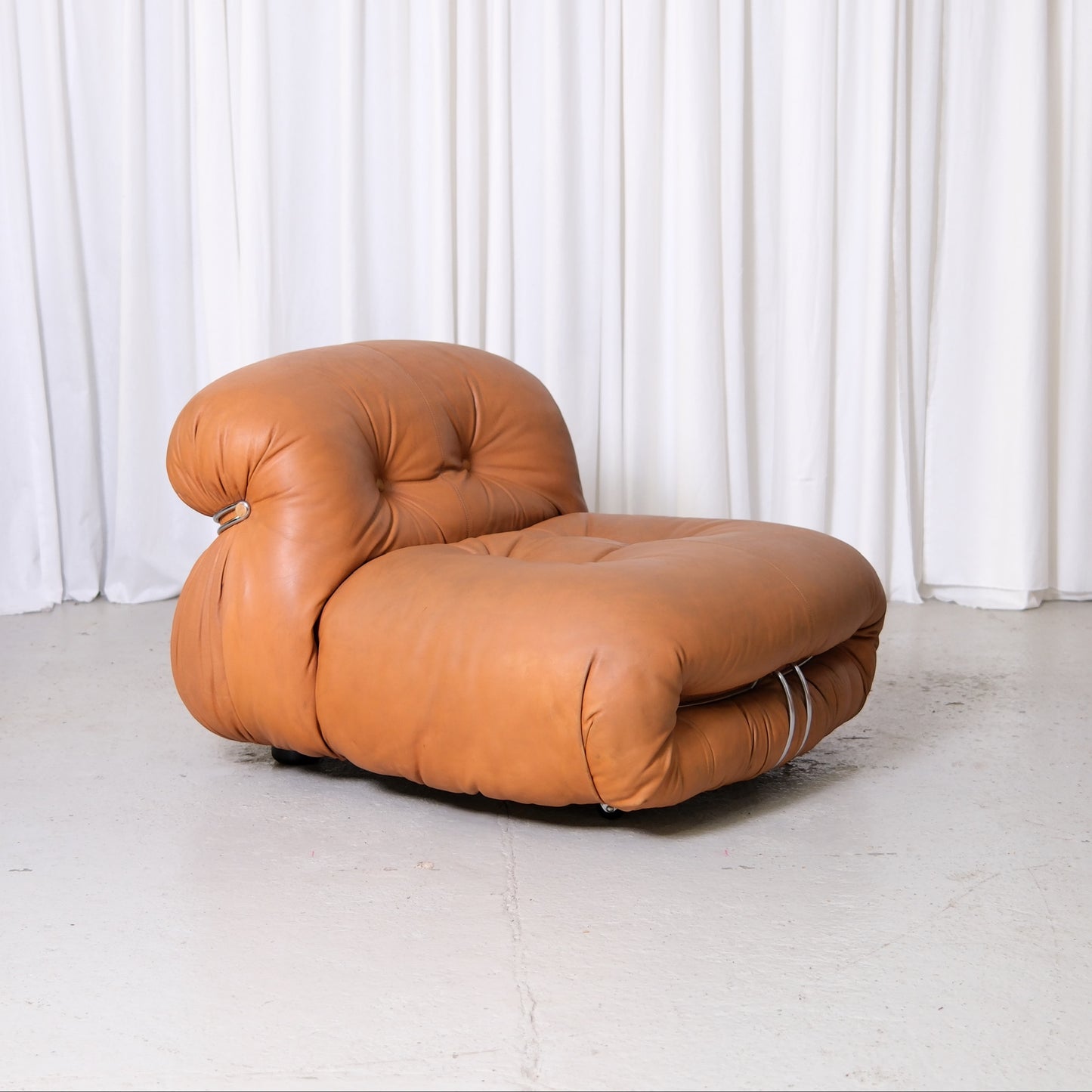 Tobia Scarpa Soriana Armchair and Ottoman in Cognac Leather for Cassina